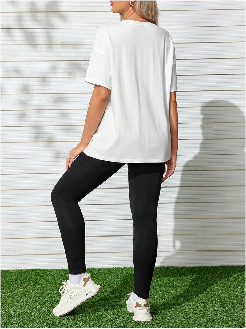 MakeMeChic Women's Maternity 2 Piece Outfits Sport Letter Graphic Tee and Adjustable Elastic Waist Legging - Image 3